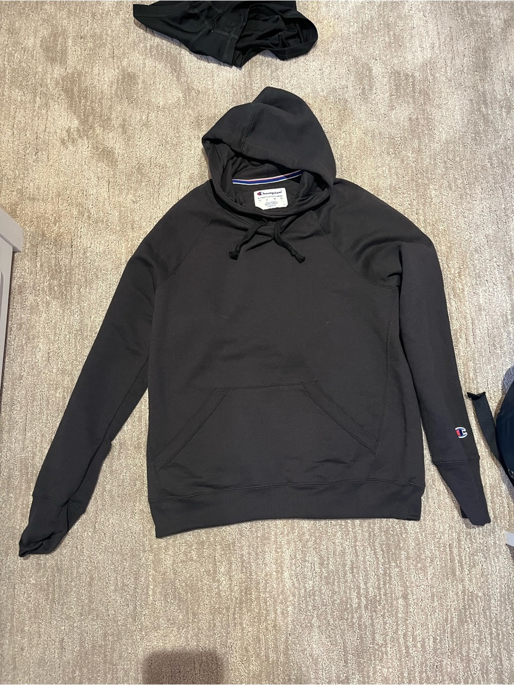 Champion Black Pullover Hoodie with Sleeve Logo